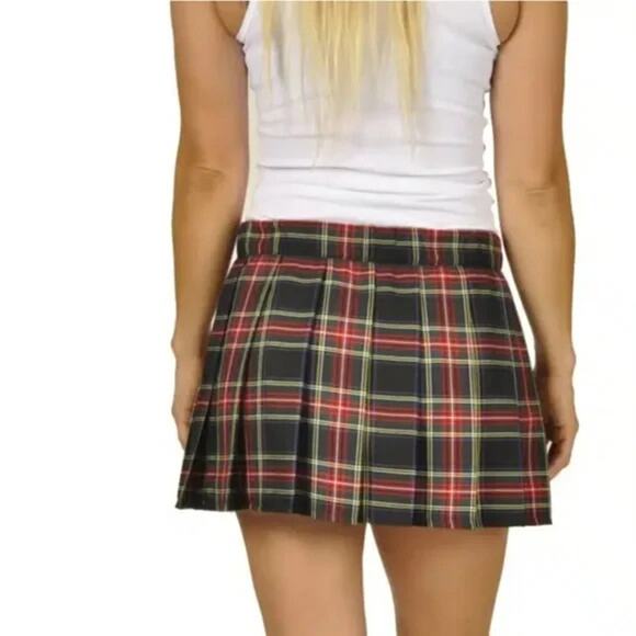 Sport Kilt Womens  Stewart Black‎ Tartan Plaid Micro Mini Pleated Skirt Medium - Picture 2 of 11